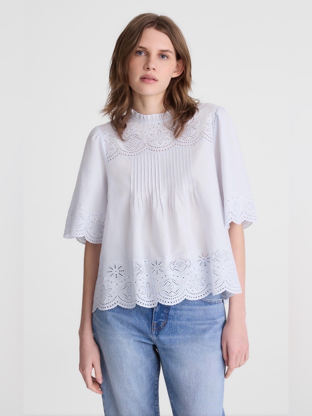 Madewell White Eyelet Pintuck Blouse, size XXS